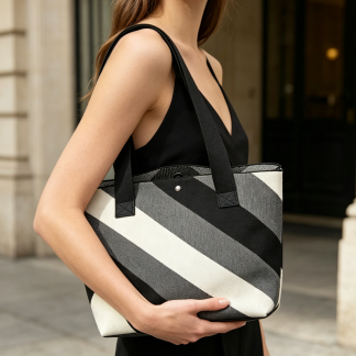 Fly Woven Striped Tote Bag - Black/White/Grey